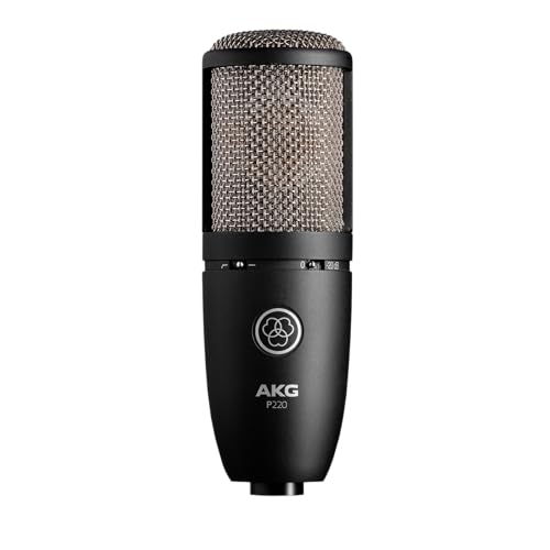 AKG Pro Audio P220 High-Performance Condenser Microphone, Great for Vocals, Guitar, Brass. XLR Connector, Black