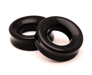 mystic metals body jewelry black agate stone concave tunnels - 1 1/8” - 28mm - sold as a pair