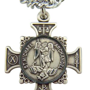 HMHReligiousMfg Quis Et Dues Saint Michael Cross 7/8 Inch Sterling Silver Medal