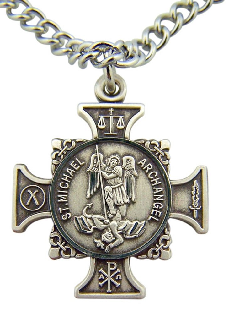 HMHReligiousMfg Quis Et Dues Saint Michael Cross 7/8 Inch Sterling Silver Medal