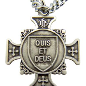 HMHReligiousMfg Quis Et Dues Saint Michael Cross 7/8 Inch Sterling Silver Medal