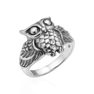 aeravida classic vintage midnight neat owl night retro animal .925 sterling silver luxe ring - size 9