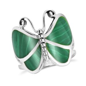 AeraVida Stunning Butterfly Motif Green Malachite Statement .925 Sterling Silver Ring | Statement Fashion, Promise Ring, Couple Unisex Ring | Size 9