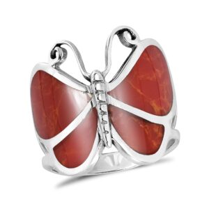 Awesome Reconstructed Red Coral Butterfly .925 Sterling Silver Ring (8)