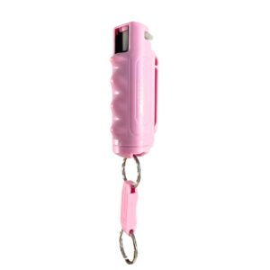 Pepper Defense 4-in-1 Stream Pepper Spray Pink - Belt Clip Holster with Quick Release Keychain - Maximum Strength Formula with 10% OC, CS, CN, Marking Dye (Pink Pepper Spray)