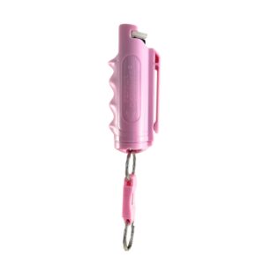 Pepper Defense 4-in-1 Stream Pepper Spray Pink - Belt Clip Holster with Quick Release Keychain - Maximum Strength Formula with 10% OC, CS, CN, Marking Dye (Pink Pepper Spray)