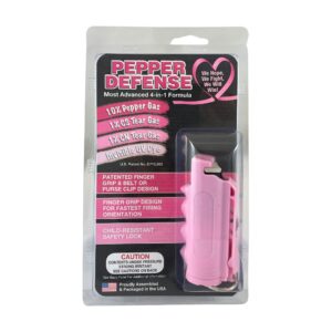 Pepper Defense 4-in-1 Stream Pepper Spray Pink - Belt Clip Holster with Quick Release Keychain - Maximum Strength Formula with 10% OC, CS, CN, Marking Dye (Pink Pepper Spray)