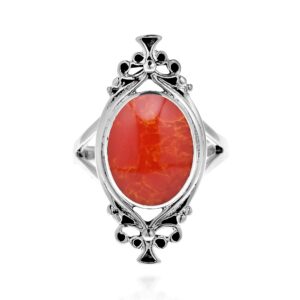 Reconstructed Red Coral Vintage Style .925 Sterling Silver Ring (8)