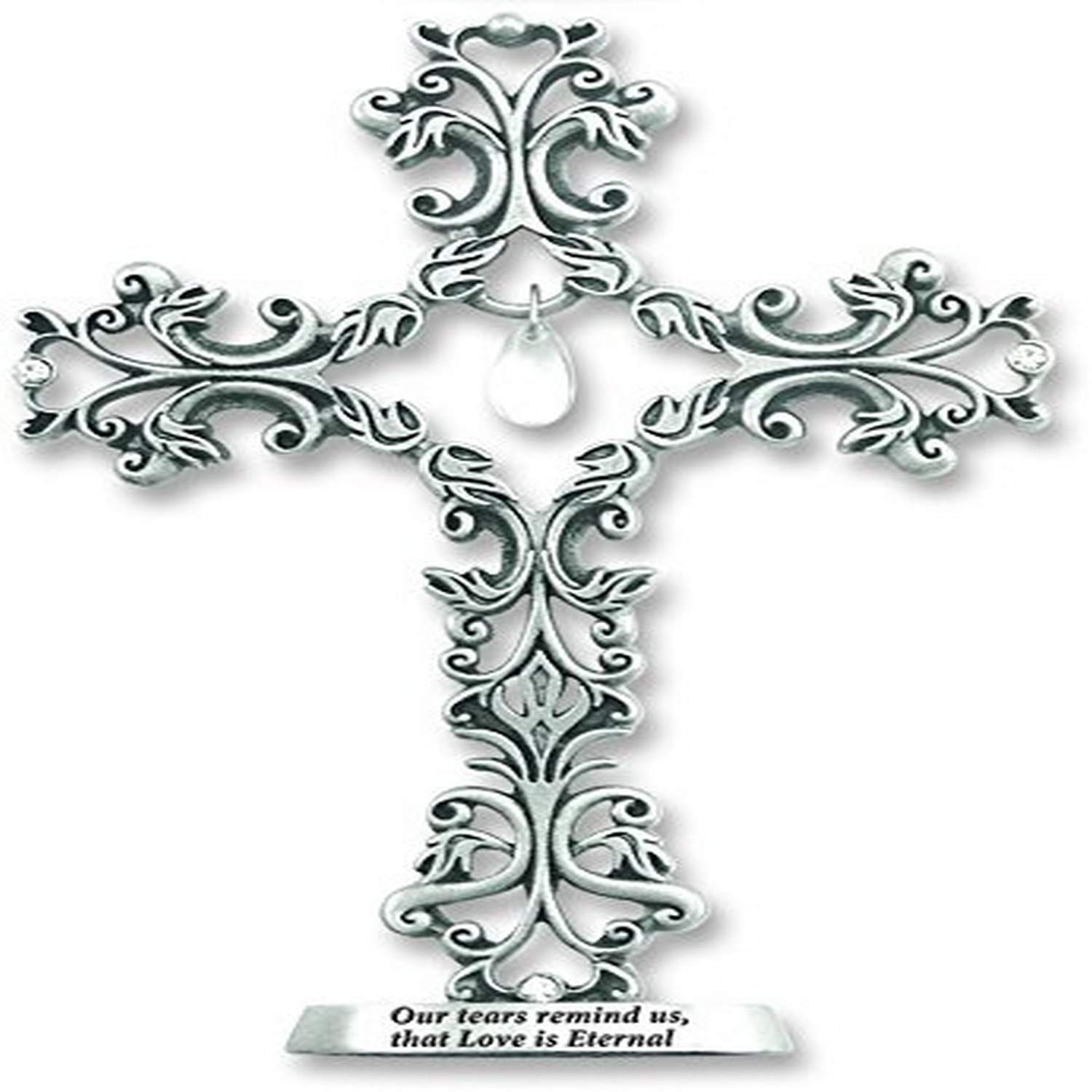 Cathedral Art Standing Cross with Dangling Tear-Shaped Crystal Figurine, Model:QP321