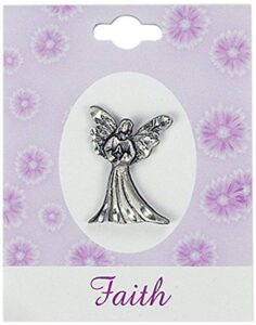 faith angel lapel pin, silver guardian angel jewelry pin for women, 3/4 inches tall, by abbey + ca gift