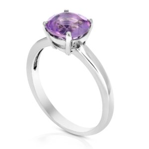 VIR JEWELS 1.25 cttw Purple Amethyst Ring .925 Sterling Silver with Rhodium Round 8 MM Size 7