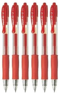 pilot g2 red retractable rollerball pen pens extra fine gel ink refillable 0.5mm nib tip 0.3mm line g2-5 (pack of 6)