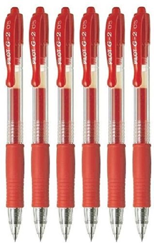 Pilot G2 Red Retractable Rollerball Pen Pens Extra Fine Gel Ink Refillable 0.5mm Nib Tip 0.3mm Line G2-5 (Pack Of 6)