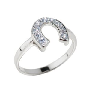 dainty 925 sterling silver cz-studded ladies horseshoe ring (size 8)