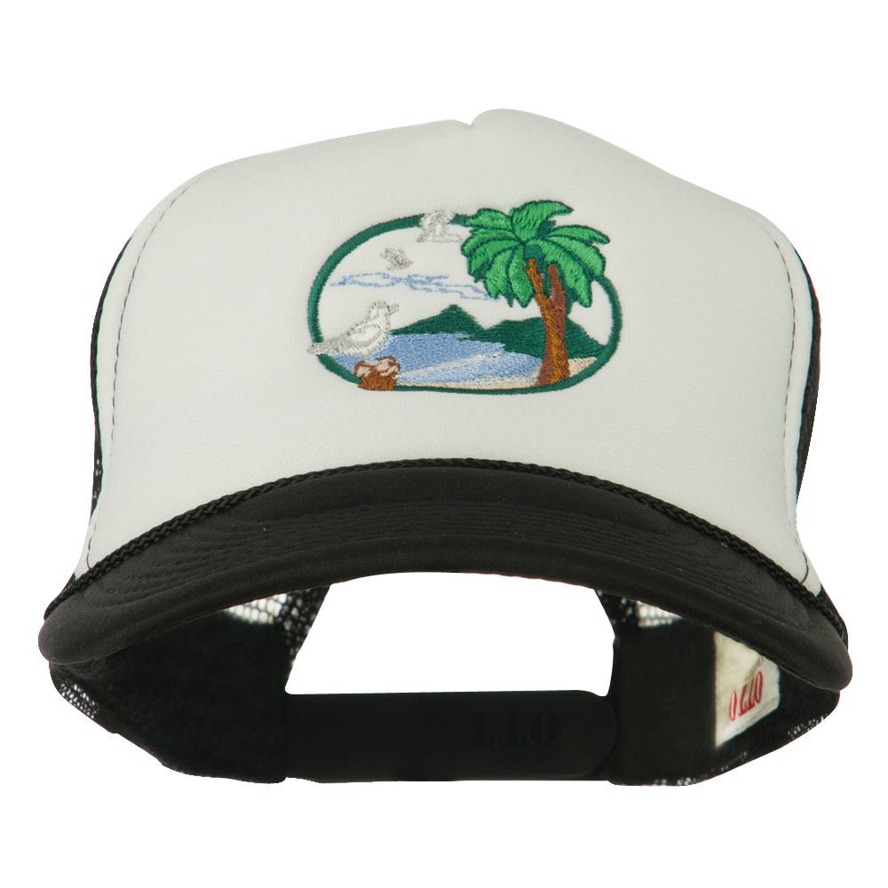 e4Hats.com Fishing Beach Seagulls Embroidered Foam Mesh Back Cap - Black White OSFM