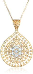 morgan & paige 18k yellow gold-plated .925 sterling silver genuine sky blue topaz evil eye teardrop filigree 1-5/8" pendant necklace on 18" chain - december birthstone