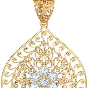 MORGAN & PAIGE 18K Yellow Gold-Plated .925 Sterling Silver Genuine Sky Blue Topaz Evil Eye Teardrop Filigree 1-5/8" Pendant Necklace on 18" Chain - December Birthstone