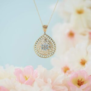 MORGAN & PAIGE 18K Yellow Gold-Plated .925 Sterling Silver Genuine Sky Blue Topaz Evil Eye Teardrop Filigree 1-5/8" Pendant Necklace on 18" Chain - December Birthstone