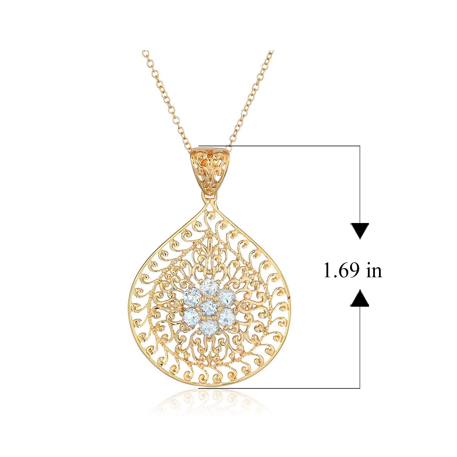 MORGAN & PAIGE 18K Yellow Gold-Plated .925 Sterling Silver Genuine Sky Blue Topaz Evil Eye Teardrop Filigree 1-5/8" Pendant Necklace on 18" Chain - December Birthstone