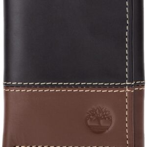 Timberland mens Leather Trifold Wallet With Id Window, Black/Brown (Hunter), One Size