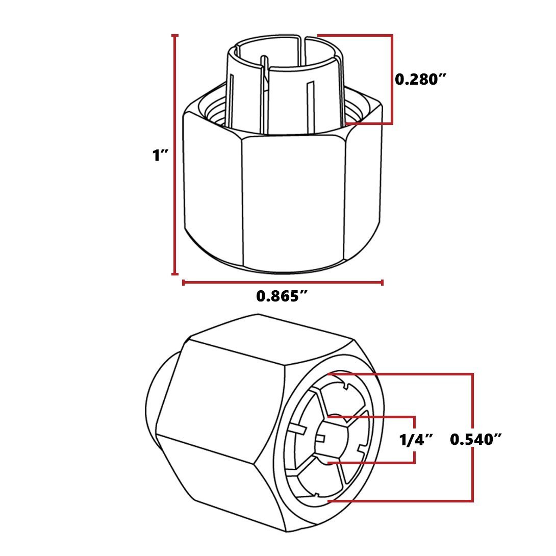 Superior Electric RC025DW 1/4" Router Collet Replaces Dewalt 326286-04 & Bosch 2610906283