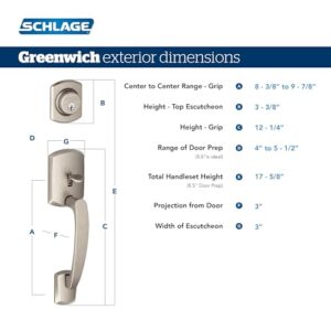 Schlage F58 GRW 622 Greenwich Single Cylinder Exterior Entrance Handleset, Matte Black (Exterior Half Only)