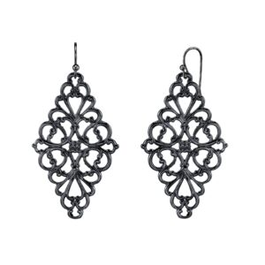 1928 jewelry filigree black diamond-shape drop earrings