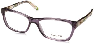 ralph by ralph lauren women's ra7039 square prescription eyewear frames, shiny transparent violet/demo lens, 53 mm