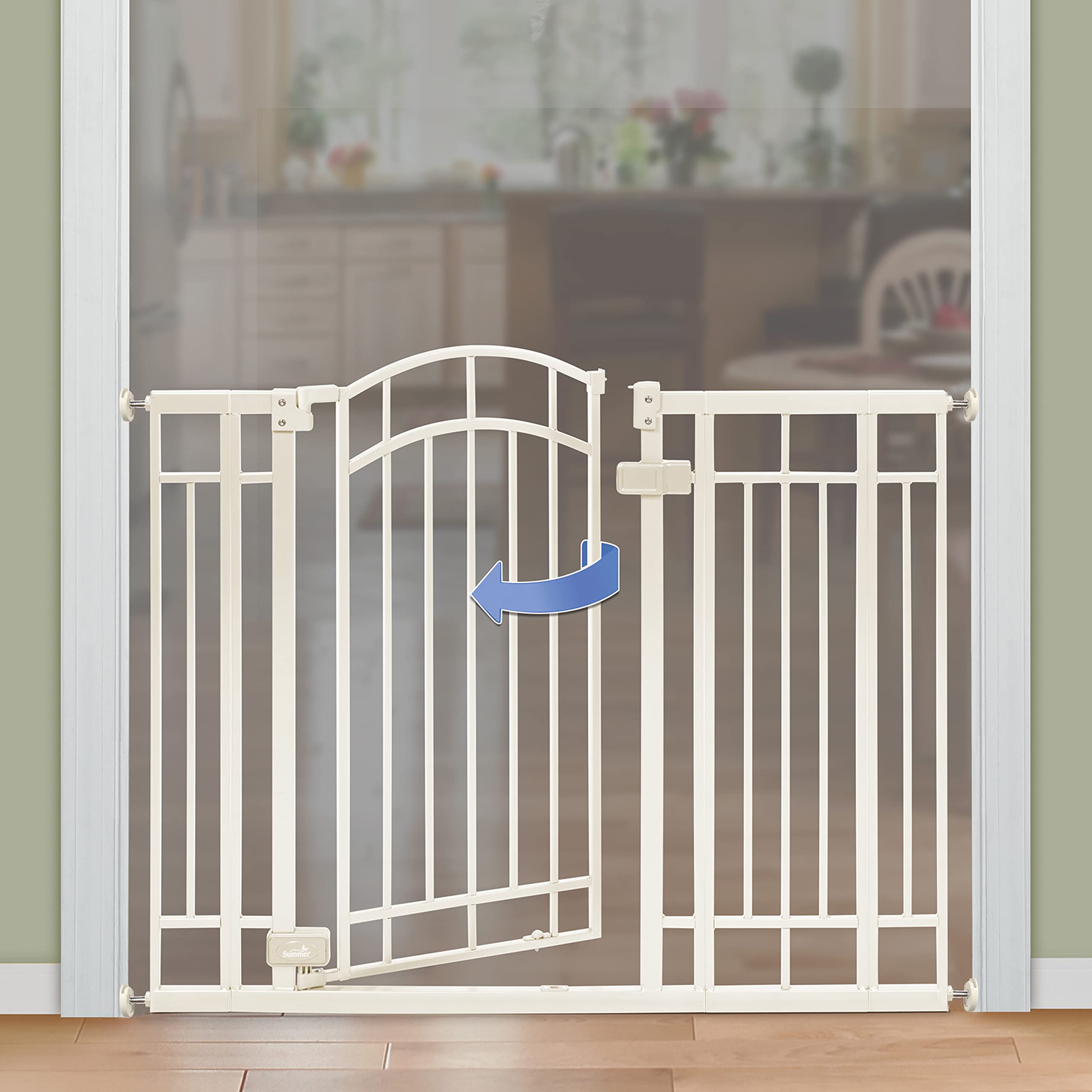 Summer Infant Multi-Use Decorative Extra Tall Safety Pet and Baby Gate,28.5'-48' Wide, 36' Tall,Pressure or Hardware Mounted, Install on Wall or Banister in Doorway or Stairway,Auto Close Door -Beige