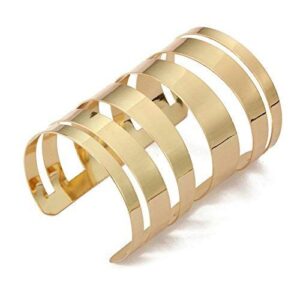 QTMY Alloy Metal Gold Hollow Hoop Open Cuff Wide Bracelet Bangle for Women Egyptian Costume(Gold2)