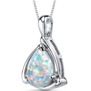 PEORA Created White Fire Opal Teardrop Solitaire Pendant Necklace for Women 925 Sterling Silver, 1.50 Carats Pear Shape 10x7mm with 18 inch Chain