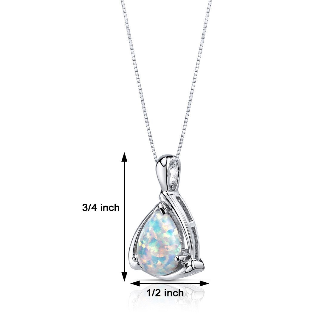 PEORA Created White Fire Opal Teardrop Solitaire Pendant Necklace for Women 925 Sterling Silver, 1.50 Carats Pear Shape 10x7mm with 18 inch Chain