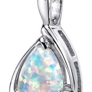 PEORA Created White Fire Opal Teardrop Solitaire Pendant Necklace for Women 925 Sterling Silver, 1.50 Carats Pear Shape 10x7mm with 18 inch Chain