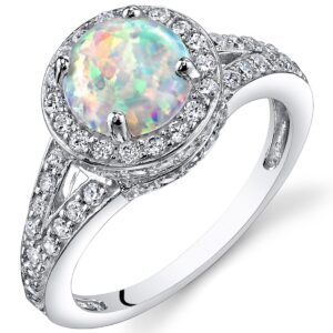 peora created white fire opal ring for women 925 sterling silver, vintage halo design, 1.25 carats round shape 7mm size 7