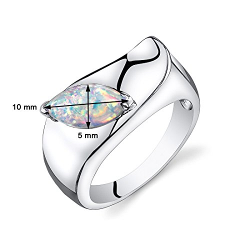 PEORA Created Opal Ring Sterling Silver Marquise Cut 1.00 Carats Size 9