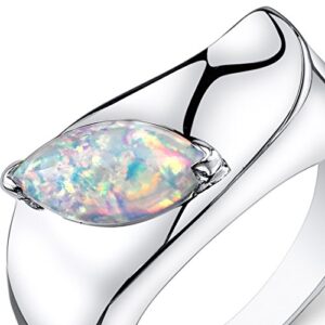 PEORA Created Opal Ring Sterling Silver Marquise Cut 1.00 Carats Size 9