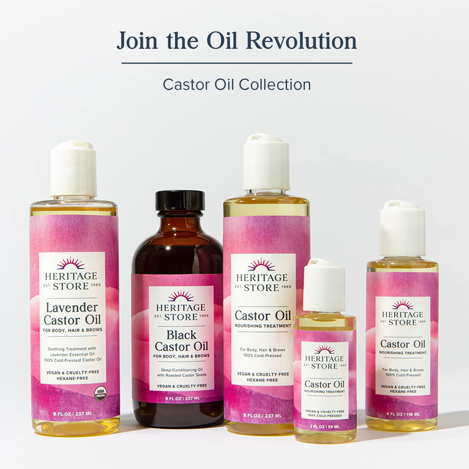 Heritage Store Black Castor Oil, Traditionally Roasted, Rich Hydration for Hair & Skin, Bold Lashes & Brows 8oz