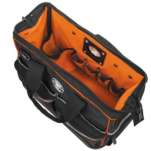 Klein Tools 55431 Tool Bag with Molded Bottom, Padded Shoulder Strap and Lighted Tool Storage with 31 Pockets