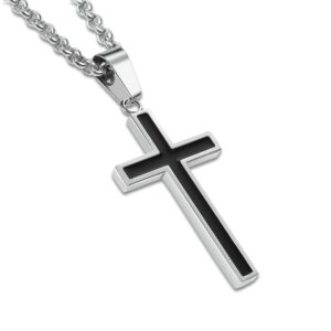 honeystore unisex titanium steel rolo chain crucifix cross pendant easter prayer necklace length 20.86 inches