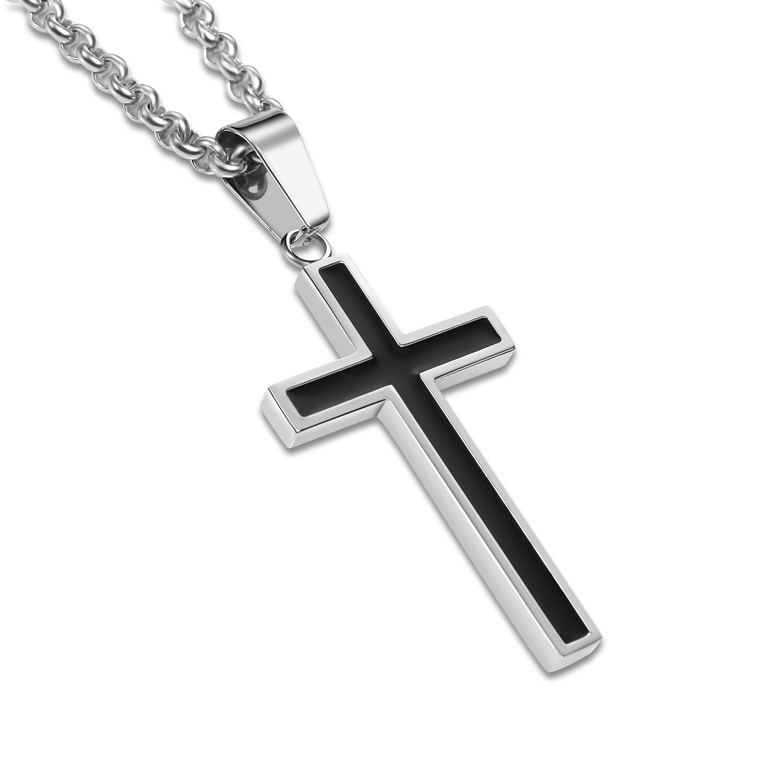 Honeystore Unisex Titanium Steel Rolo Chain Crucifix Cross Pendant Easter Prayer Necklace Length 20.86 inches