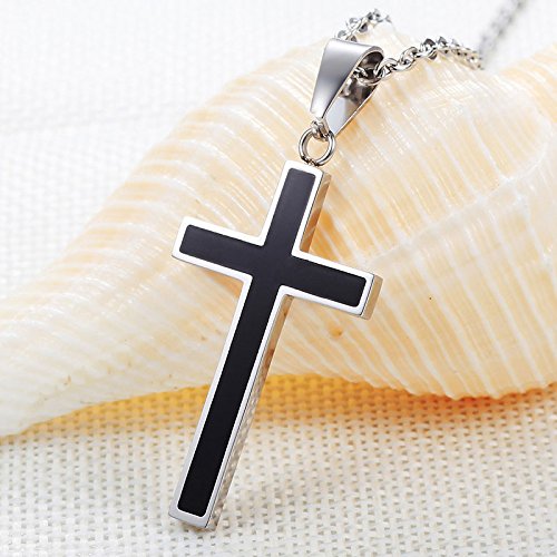 Honeystore Unisex Titanium Steel Rolo Chain Crucifix Cross Pendant Easter Prayer Necklace Length 20.86 inches