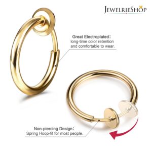 JewelrieShop Retractable Earrings Fake Hoop Fake Nose Ring Non Pierced Earrings Fake Cartilage Piercing Clip on Nose Ring for Women (Gold, 1 Pair)