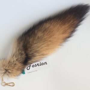 Fosrion Real Fox Tail Fur Keychain Clasp Fashion Charm Cosplay Toy (Red & Thin)