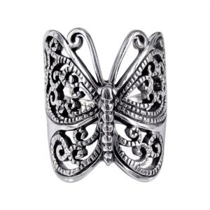 sterling silver large victorian butterfly ring - size 8