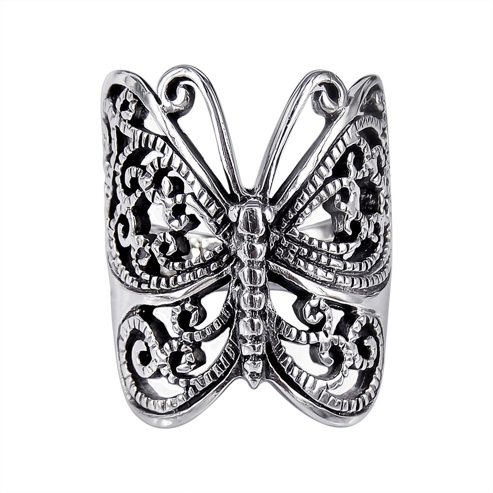 Sterling Silver Large Victorian Butterfly Ring - Size 8