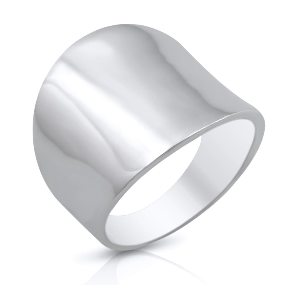 Sterling Silver 19mm Plain Wide Cigar Band Ring - Size 10