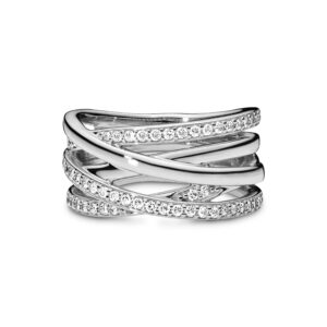 Pandora Sparkling & Polished Lines Entwined Ring - Sterling Silver Ring for Women - Gift for Her - Sterling Silver with Clear Cubic Zirconia - Size 7.5