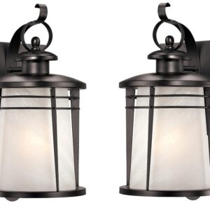 Westinghouse Senecaville One-Light Exterior Wall Lantern, Weathered Bronze Finish on Steel with White Alabaster Glass - 2 Pack