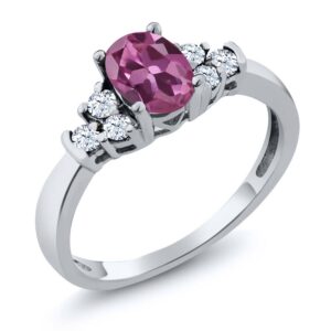 Gem Stone King 925 Sterling Silver Pink Tourmaline and White Topaz Engagement Ring For Women (0.74 Cttw, Gemstone Birthstone, Available In Size 5, 6, 7, 8, 9)