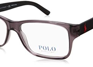 Polo Ralph Lauren Men's PH2117 Rectangular Prescription Eyewear Frames, Shiny Transparent Grey/Demo Lens, 52 mm